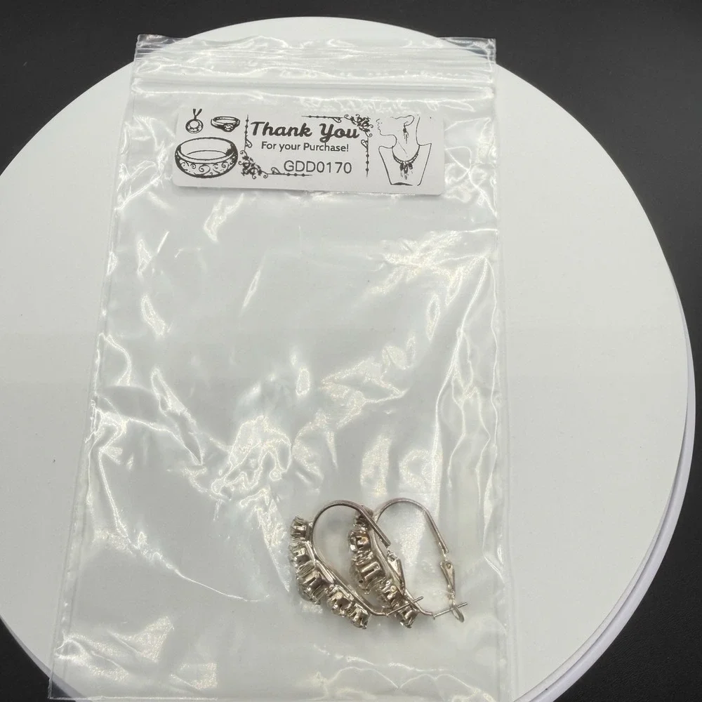 Rhinestone Hoop Earrings Silver Tone Clear Crystal Statement Wedding Glam Gift